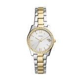 Fossil SCARLETTE Damenuhr Silber 2-Tone 32mm Edelstahl Quarz Datum - ES4319